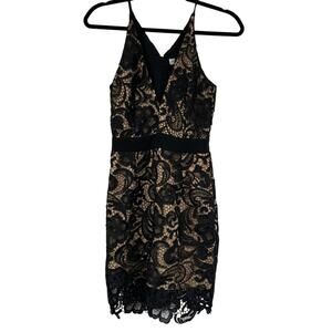 Dress The Population Black Lace Sleeveless Mini Cocktail Dress Womens XS Formal
